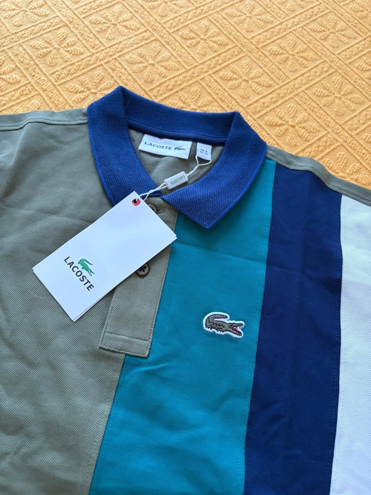 Lacoste Mens Color-Block Polo Shirt Grey Blue Turquoise Size XL FR 6 – NEW