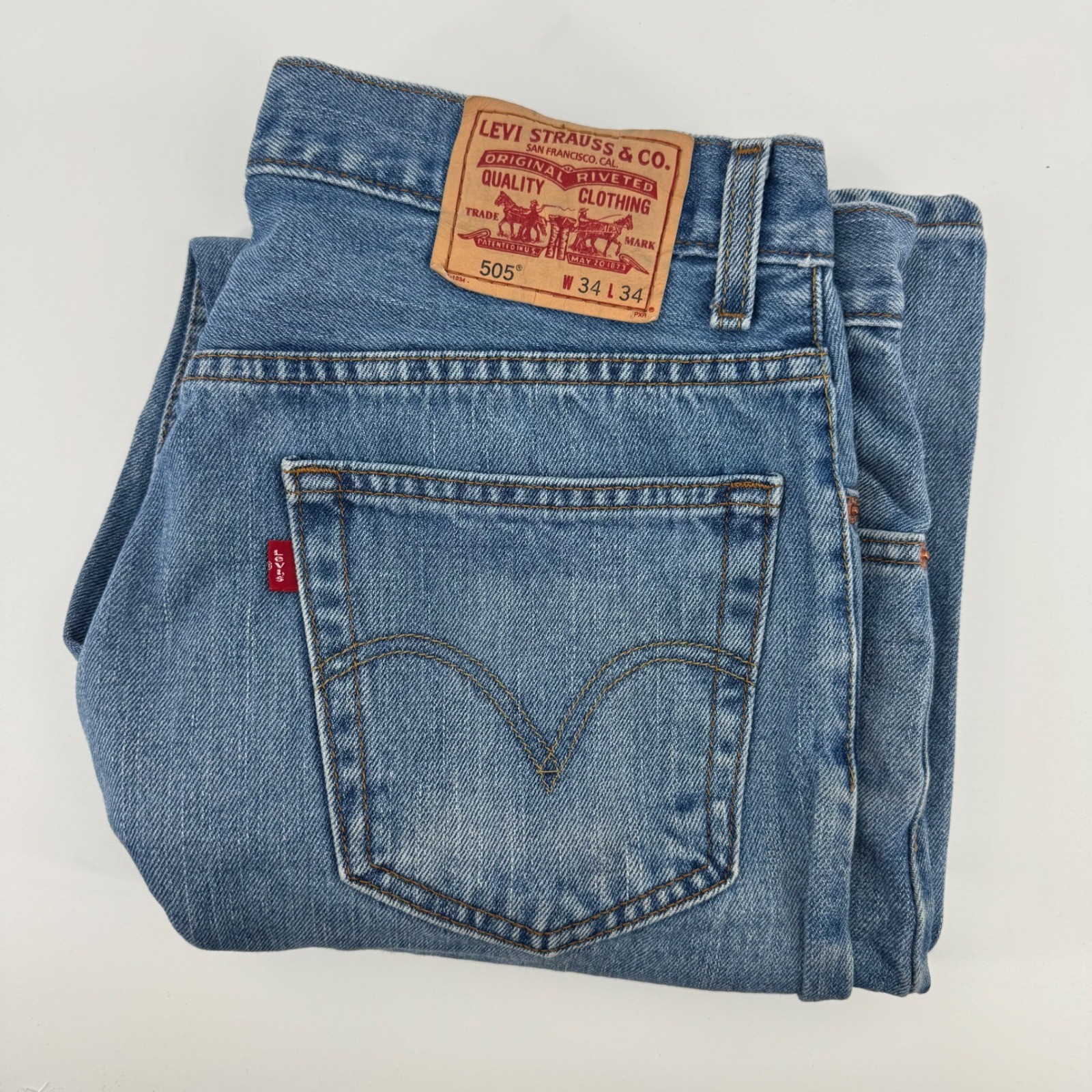 Levi Strauss 505 Regular Fit Jeans Mens W34 L32 Blue Denim Classic