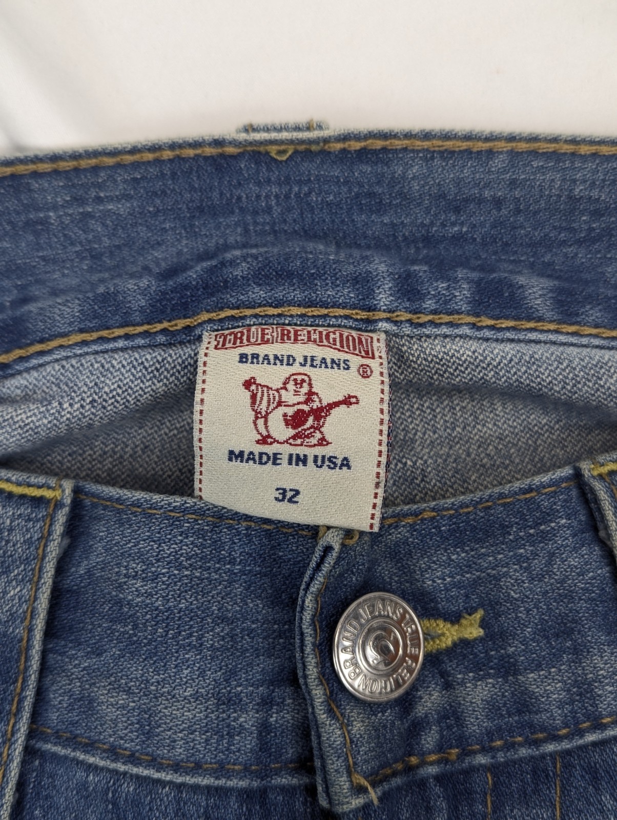 True Religion Billy Studded Distressed Bootcut Jeans Blue Mens 32×32 Made in USA