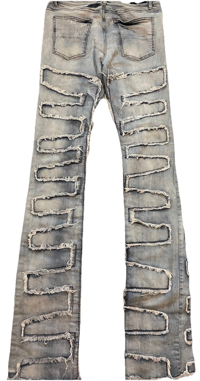 Men’s Blue Light Wash Distressed Slim Fit Mid Rise Skinny Denim Jeans 32 Stacked