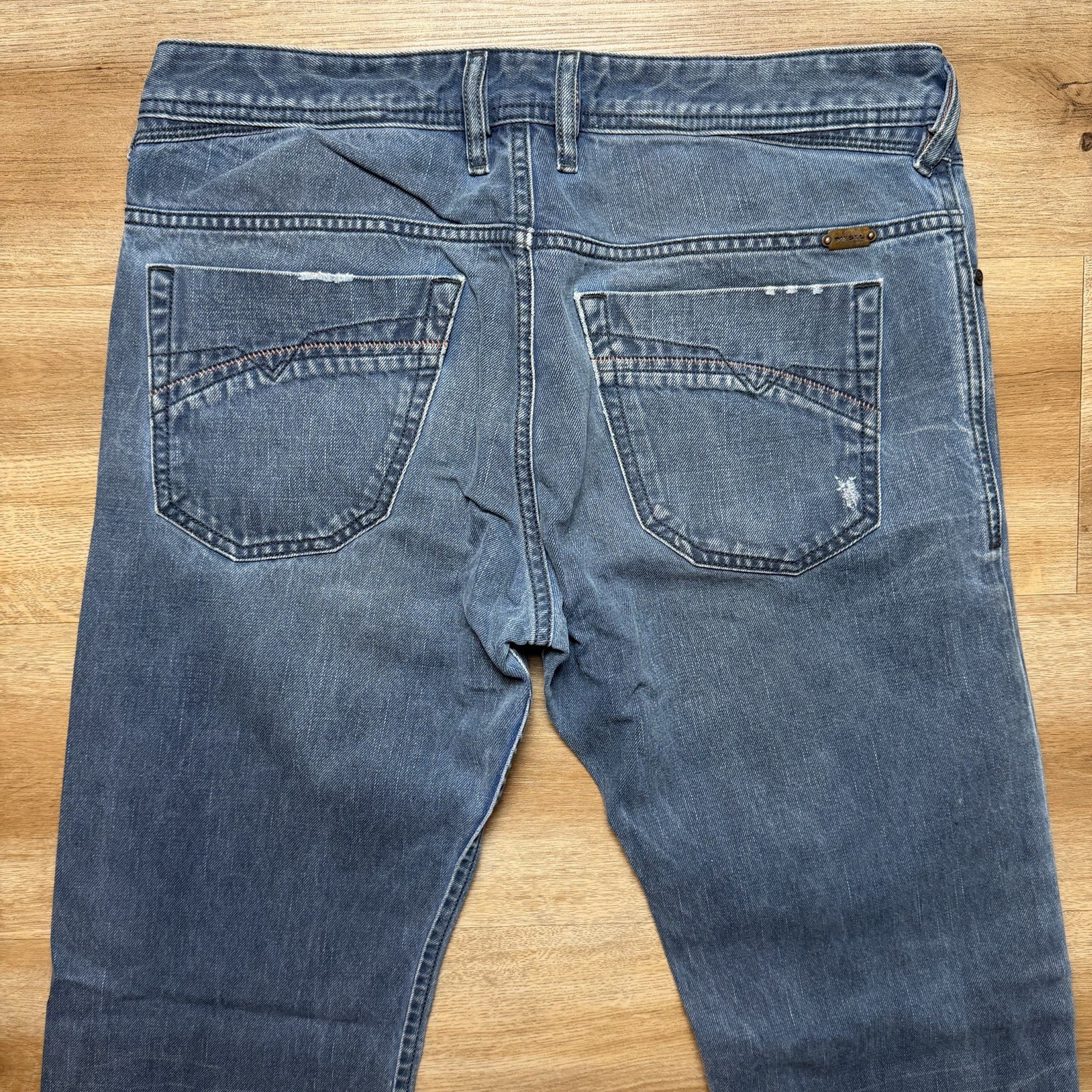 Diesel Iakop Jeans Men 32×32 Blue Slim Tapered Industrial Wash Distressed 0811K
