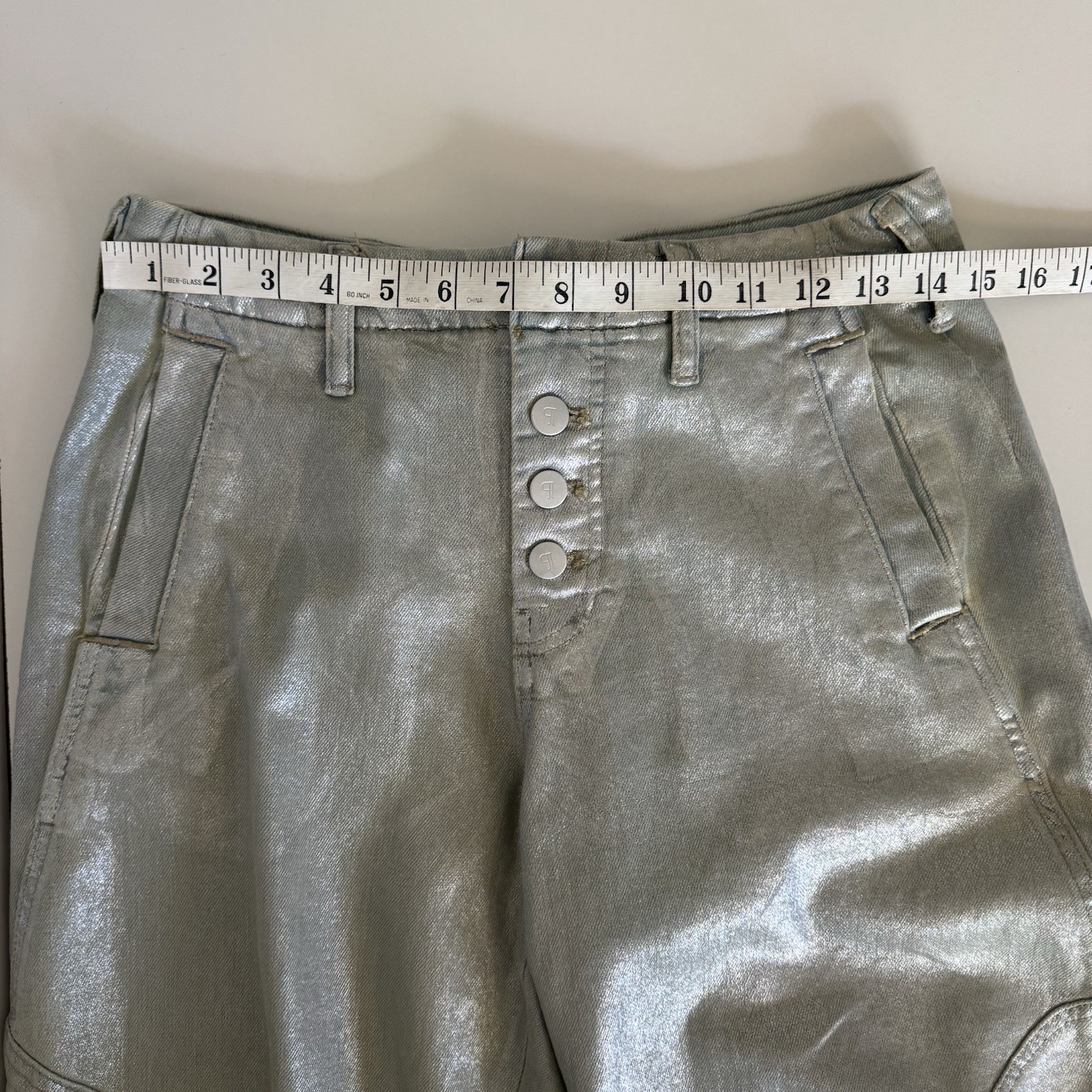 Pilcro Anthropologie Arin Mid Rise Crop Wide Barrel Jeans Coated Silver 26P