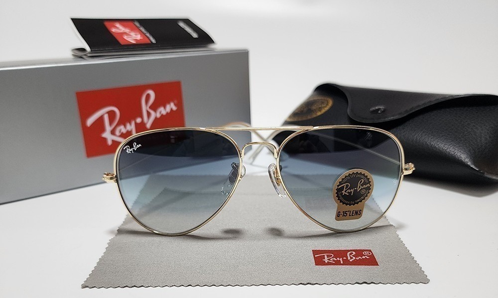 Ray-Ban RB3025 Aviator Sunglasses Gold Frame Blue Gradient Lens UV400