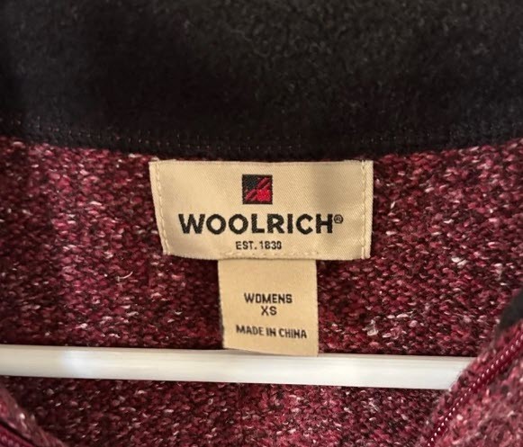 Woolrich Vintage Maroon Red Christmas Embroidered Full Zip Sweater Vest Size XS