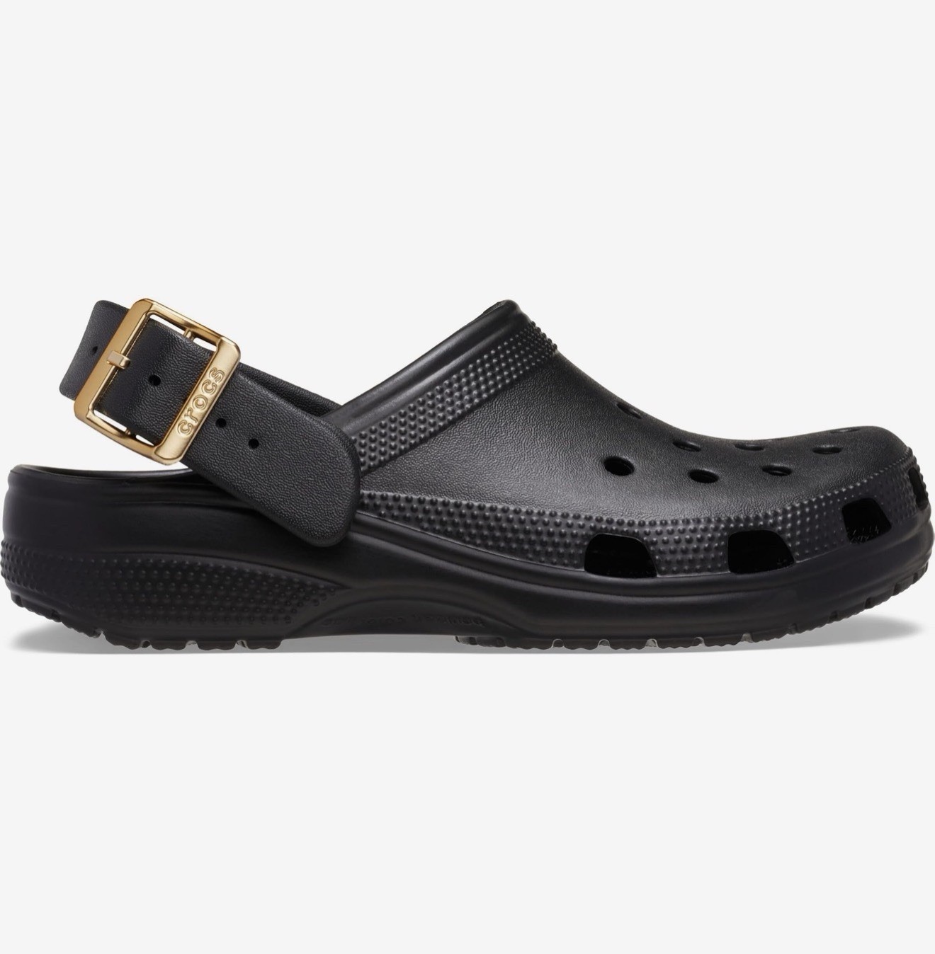 Crocs Unisex Adults Black/Gold Metallic Buckle Clog Sandals US Men 8/Women 10