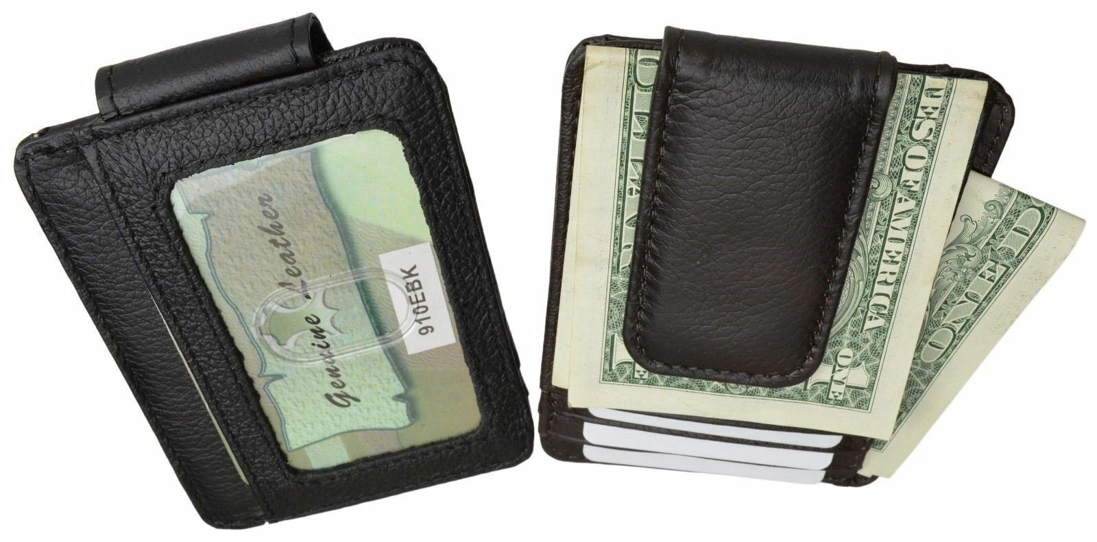 Black Men’s Leather Slim Money Clip Front Pocket Wallet Thin Credit Card Holder