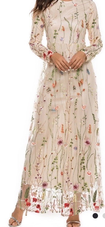 Maxi dress bohemian-style sheer mesh tulle maxi dress with wildflower floral