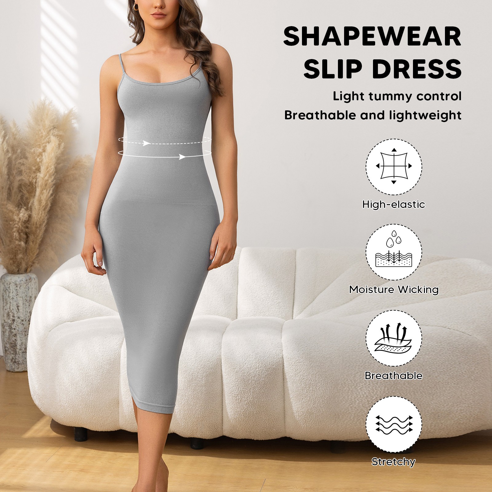 Women’s Tummy Control Midi Dress – Slimming Bodycon Sleeveless Shapewear Evening