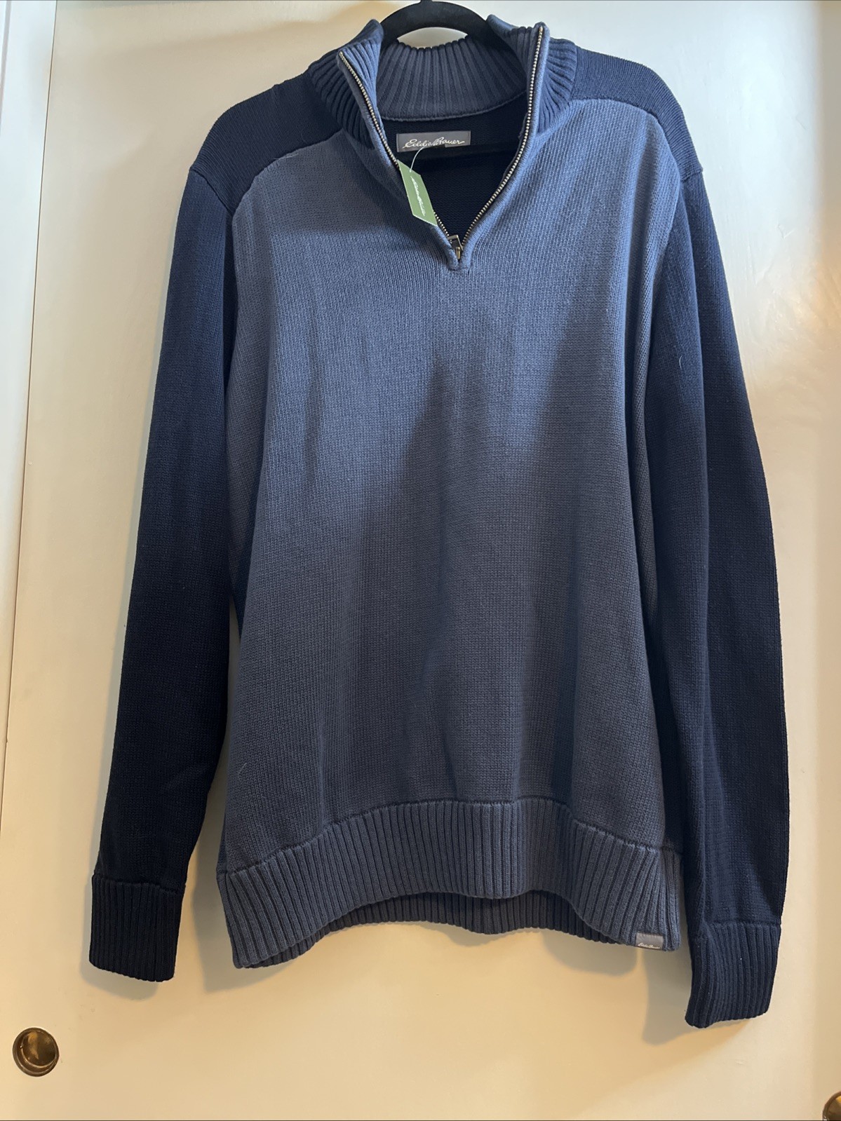NWT Eddie Bauer Men’s Navy Blue Pullover Sweater Size Large, 100% Cotton