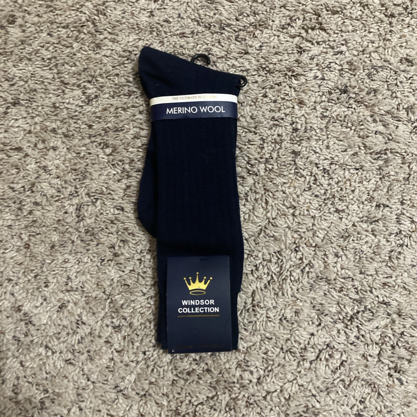 NWT Windsor Collection Merino Wool Blend Navy Mens Ribbed Socks Sz 7-10