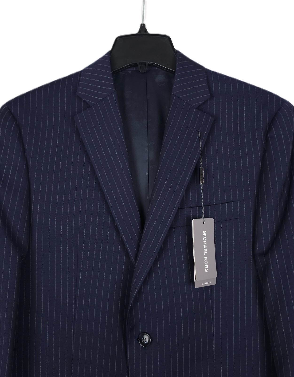 Michael Kors Mens Classic Fit Suit Jacket Blazer 38R Navy Pinstripe Wool NWT
