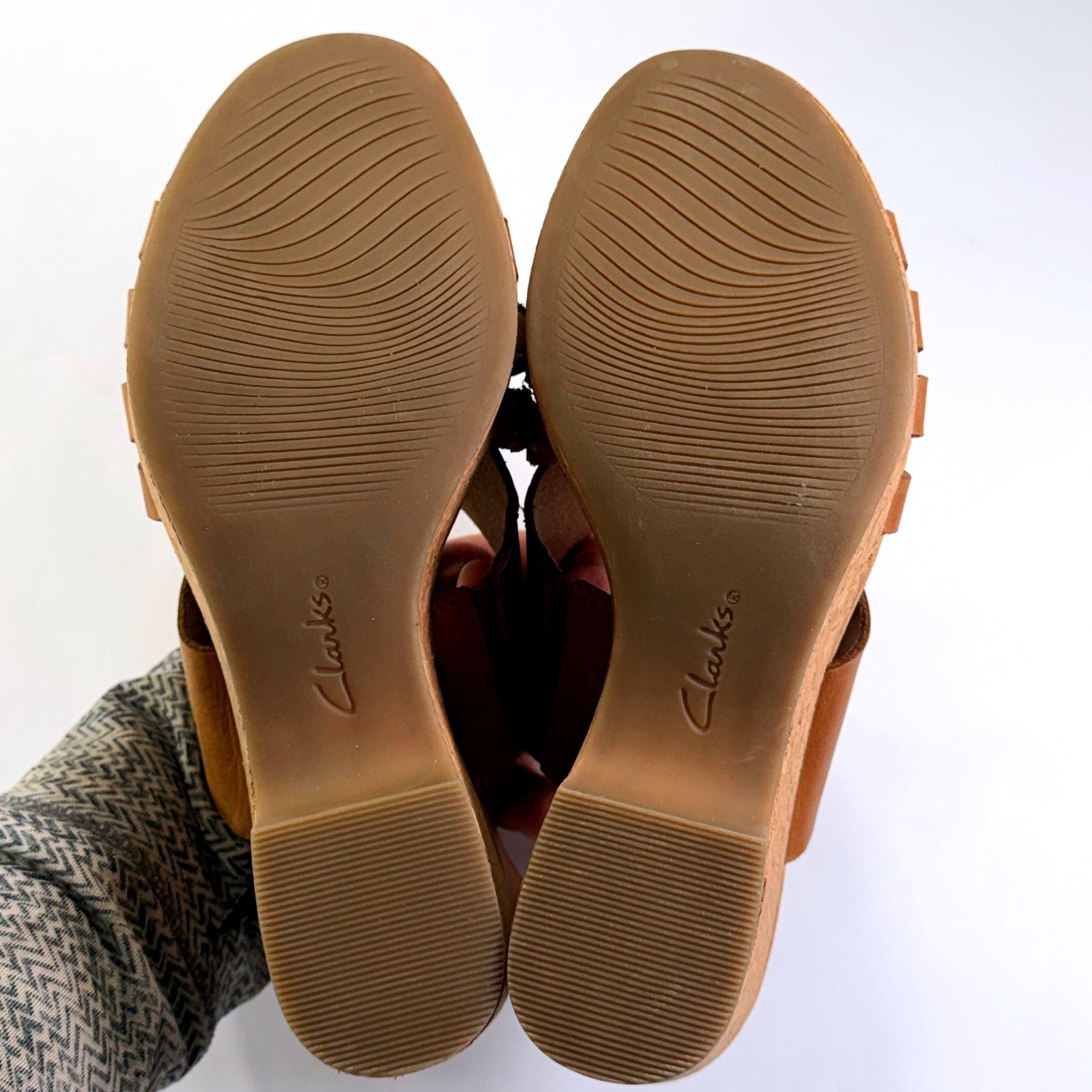 NEW Clarks Giselle Glow Sandals Womens 7 Brown Leather Strappy Cork Wedge Boho