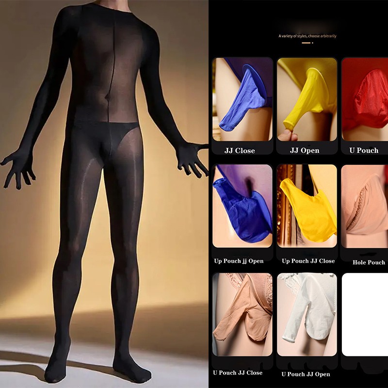120D Nylon Velvet Fingers Bodystocking Penis Sheath Bodysuit Catsuit Tights