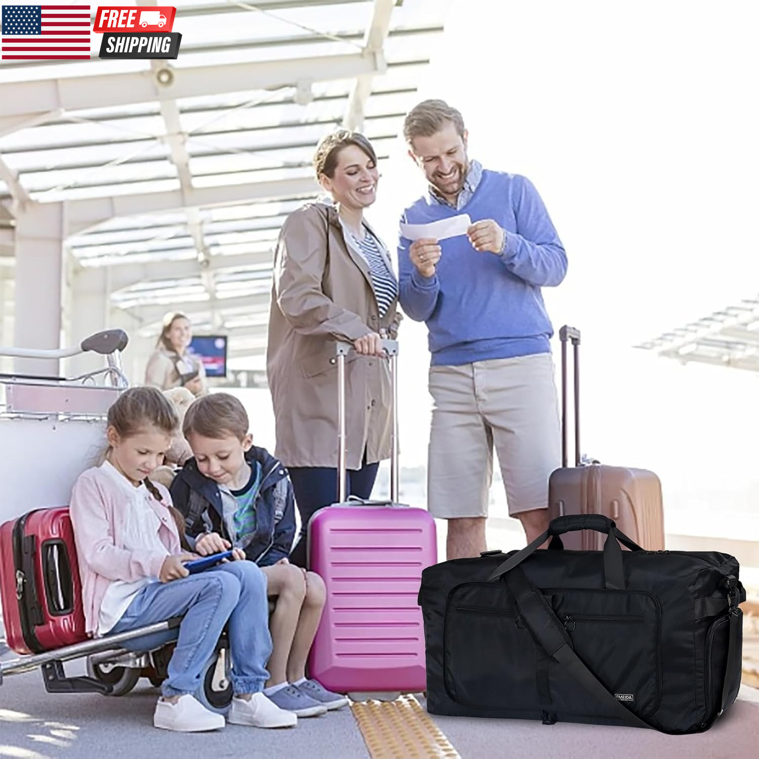 65L Duffle Bag with Shoes Compartment, Foldable Travel Duffel Bags for Men Women