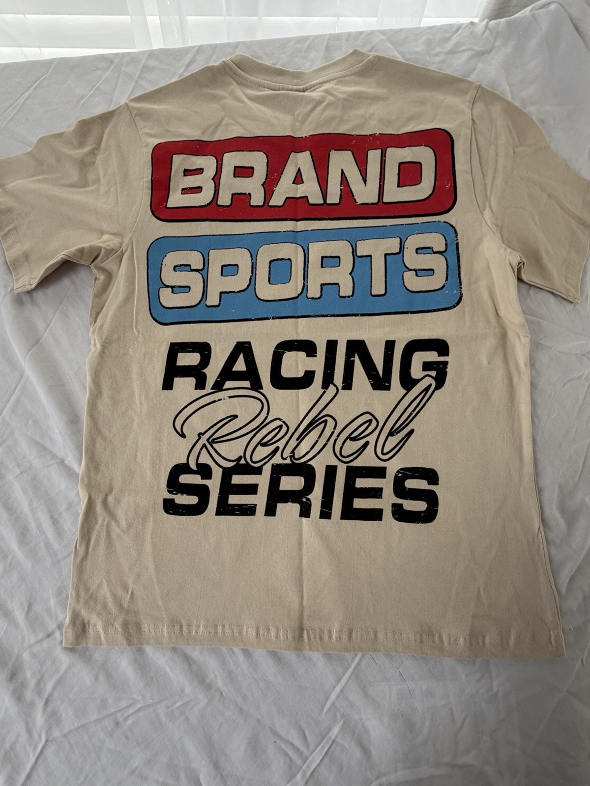 Rebel Vengeance Riders Motorsports Graphic Print T-Shirt Beige Men’s M Crew
