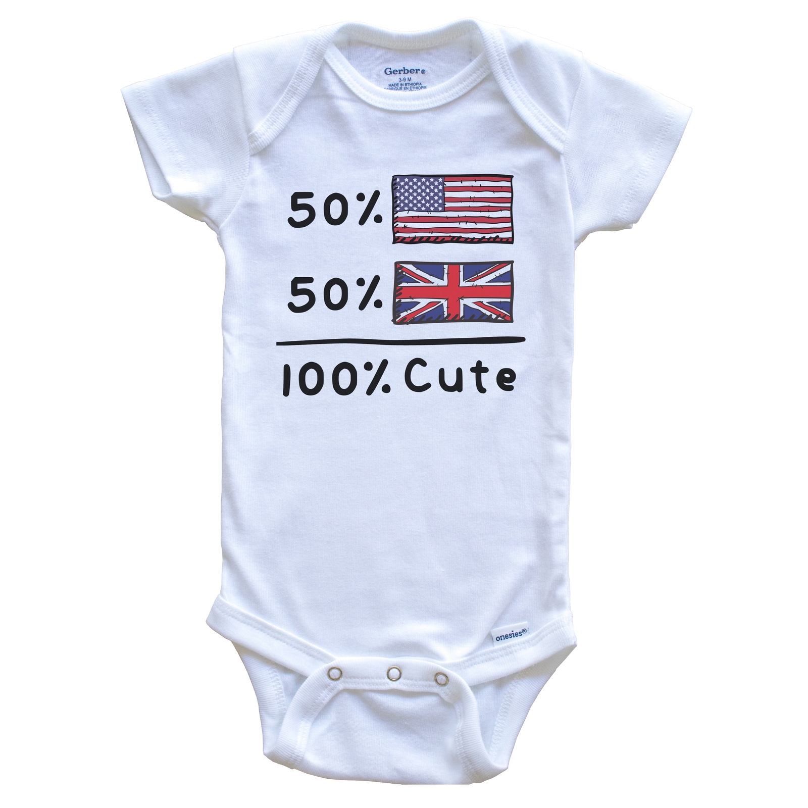50% American 50% British 100% Cute United Kingdom USA Flags Baby Bodysuit