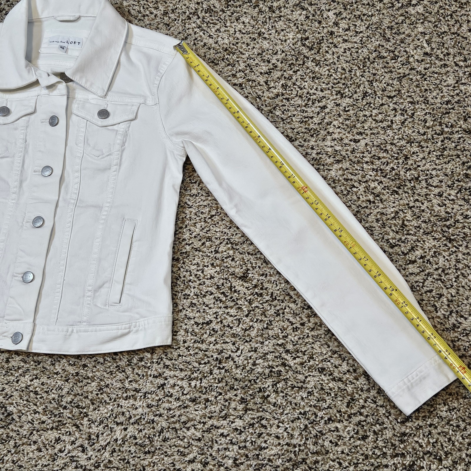 LOFT White Denim Trucker Jacket Sz. XS 4 Pockets Stretch 98% Cotton 2% Elastane