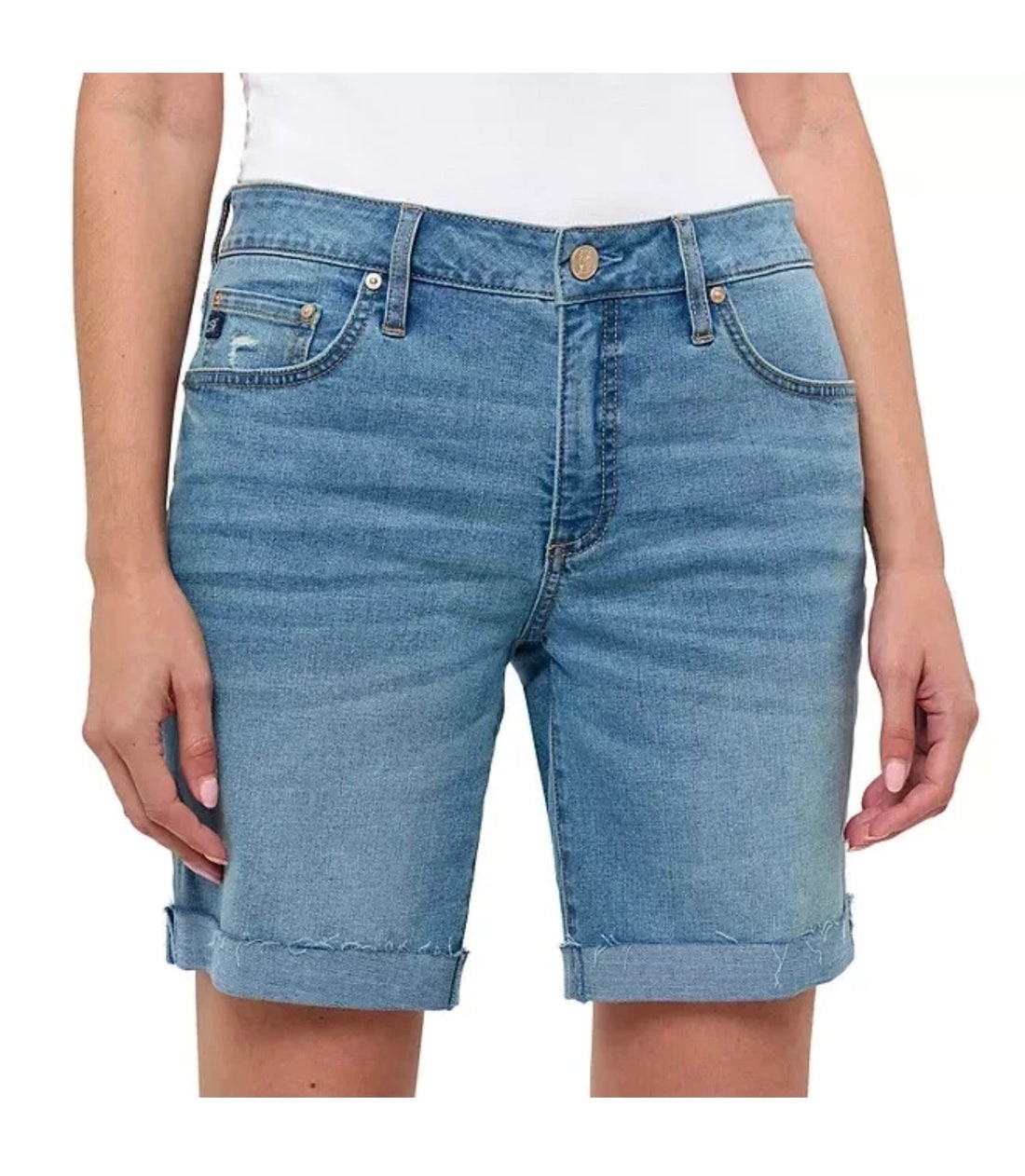 Seven7 Women’s Bermuda Mid Rise Stretch Denim Short Multiple Sizes And Colors