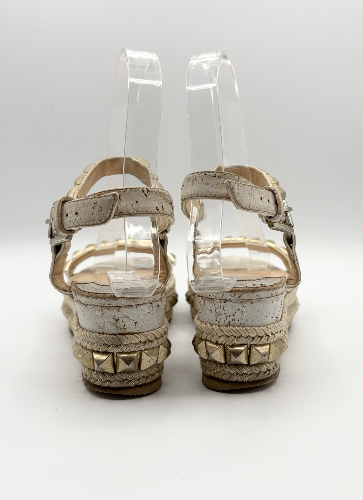 Christian Louboutin Cataclou 60 Cork White & Gold Platform Sandals Sz EU 34