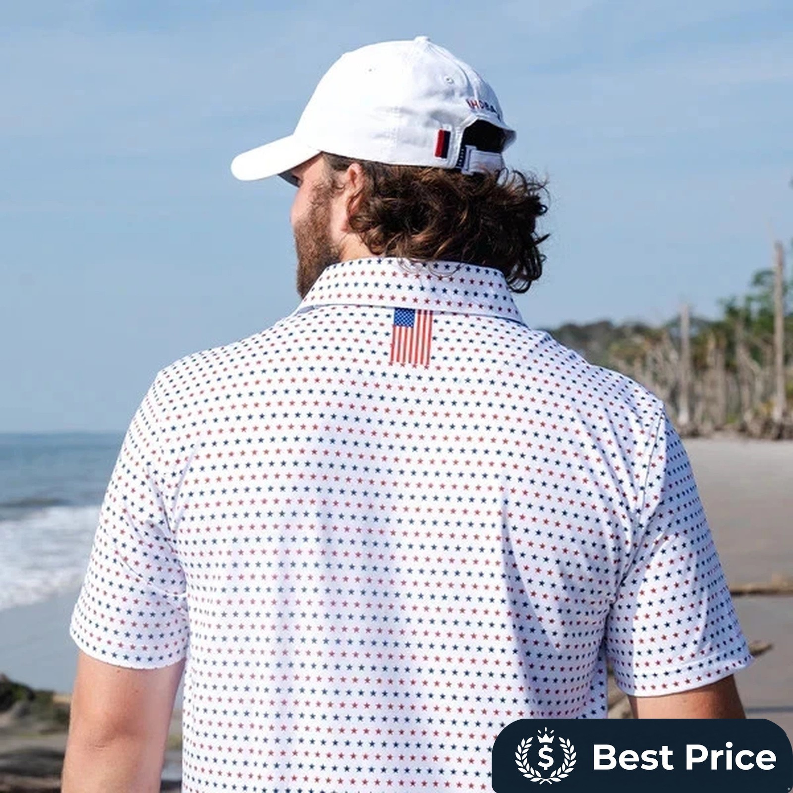 ⭐United States The Rhoback White Polo by :Non-Bacon Collar USA Flag M – L – XL⭐
