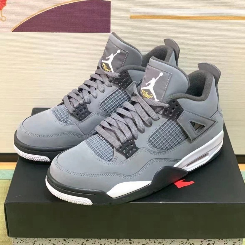 Nike Air Jordan 4 Cool Grey Basketball Sneakers Mens Grey Black Shoes