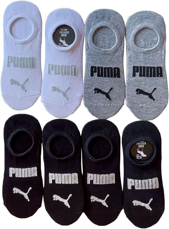 PUMA Women’s No Show Sneaker Socks , 5-9.5 Shoe Size, 8 Pairs– Black/White/Grey