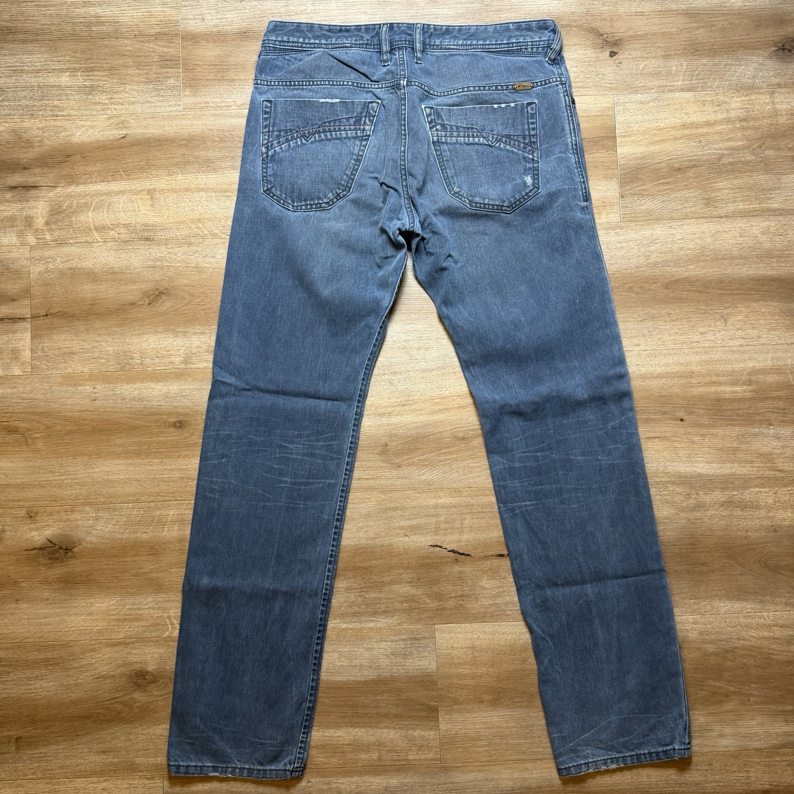 Diesel Iakop Jeans Men 32×32 Blue Slim Tapered Industrial Wash Distressed 0811K