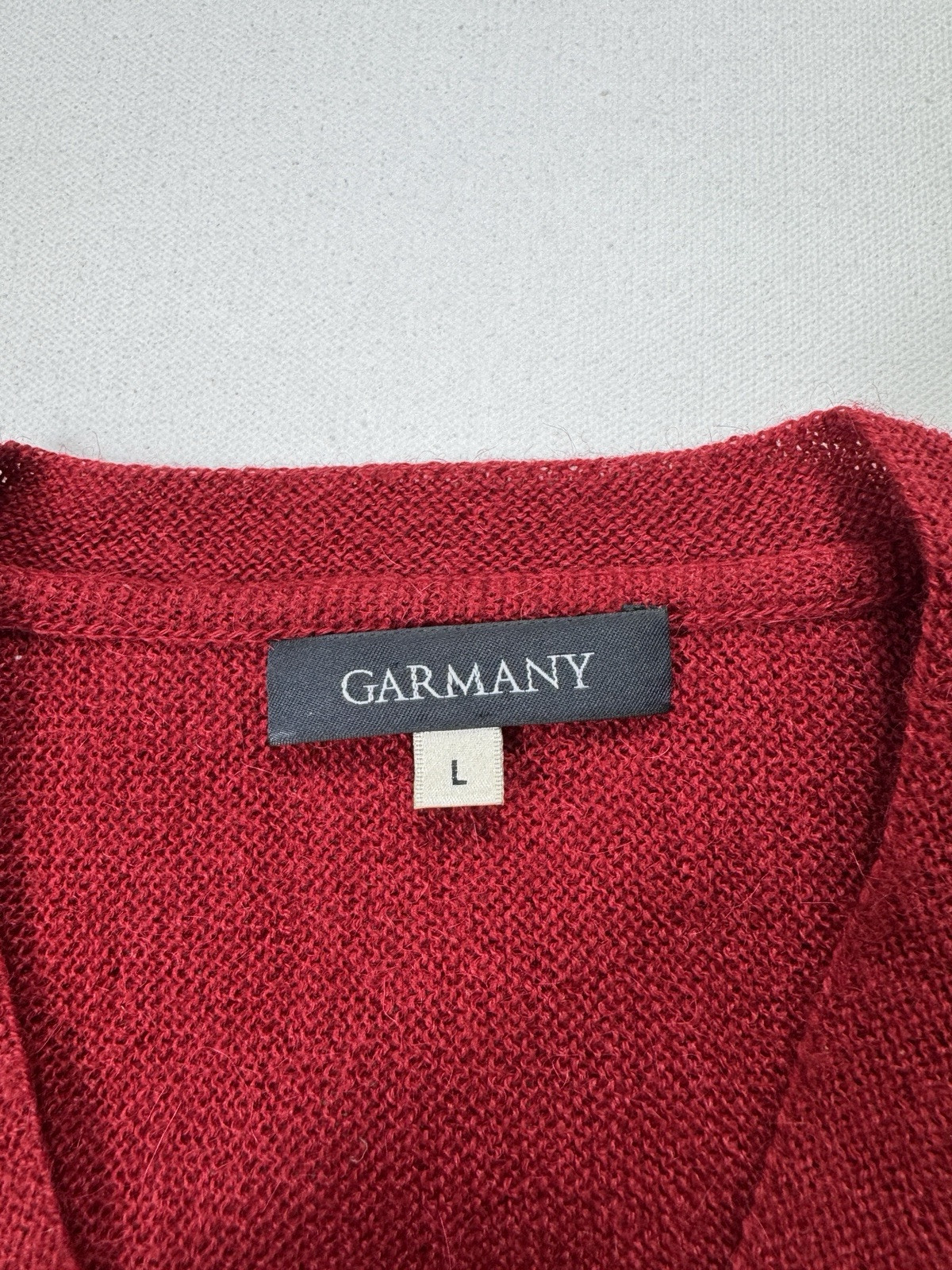 Garmany Sweater Mens Large 100% Alpaca Red Pullover Casual V-Neck Classic