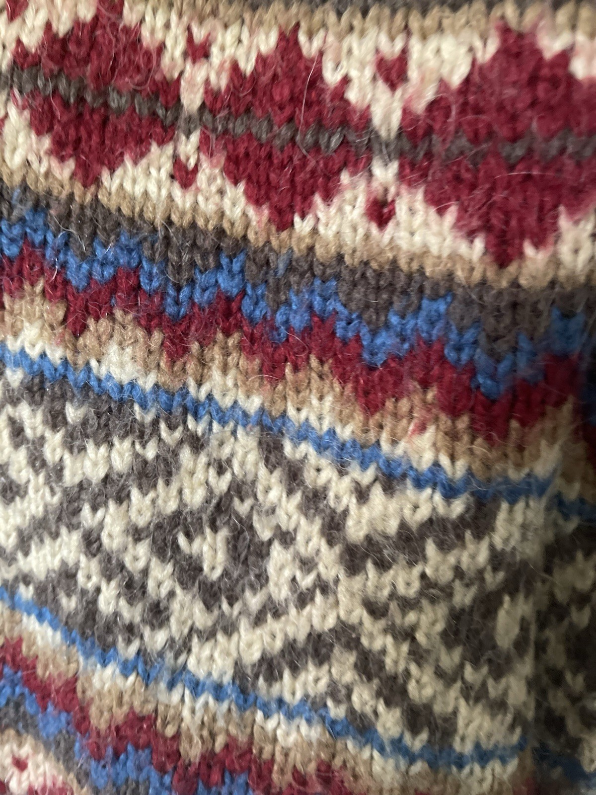 VINTAGE V-Neck Sweater Olive Cream Fair Isle Knit Preowned Medium Hand Wash Only