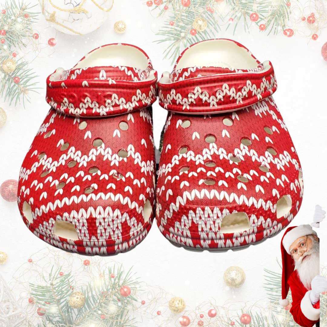Christmas Red-White Unisex Clogs Crocs Clog Seasonal Graphic US Men 4/Women 6