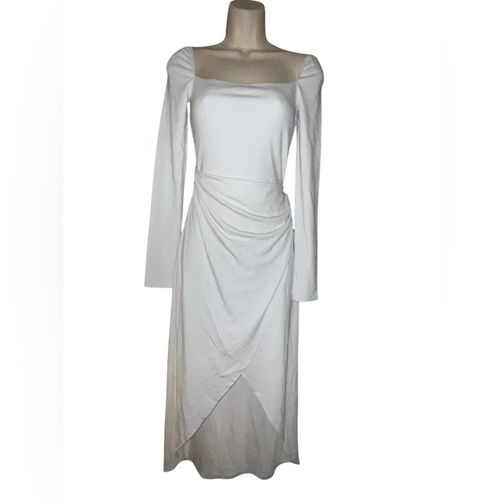 NWT Aritzia Wilfred Saturn Long Sleeve Faux Wrap Midi Dress Frozen Grey XS