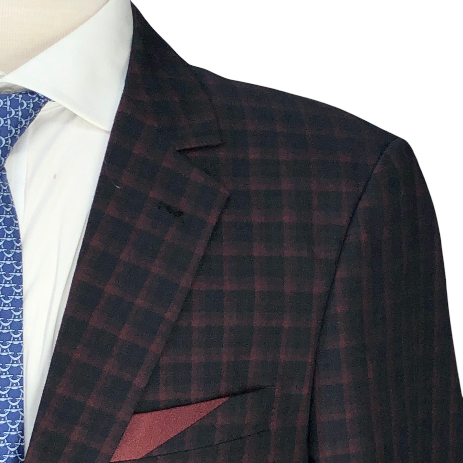 Lineage Suit Mens 42R Black Red Windowpane Check Two Piece Tailored Jacket Pants