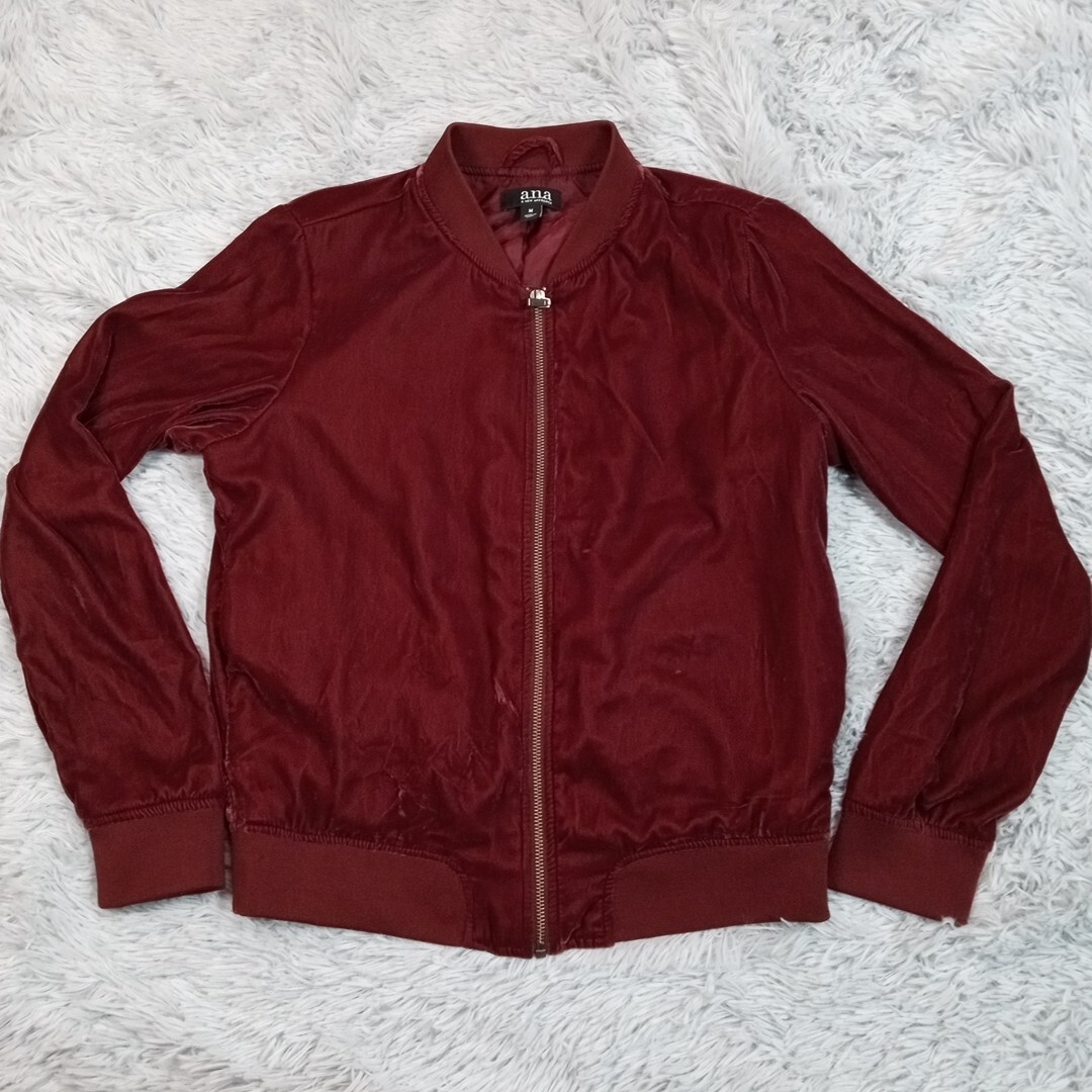 A.N.A. Womens Jacket Windbreaker Red Medium Velour Zip Up Lightweight