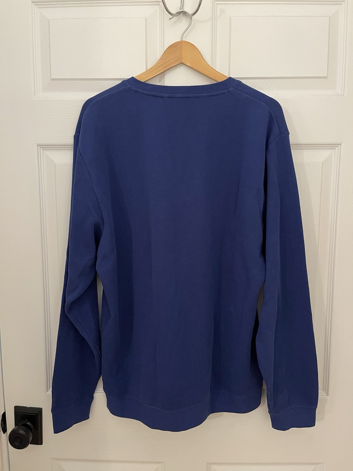 Cutter Buck Mens L Blue Pullover Cotton Vneck Longsleeve Breathable All Seasons