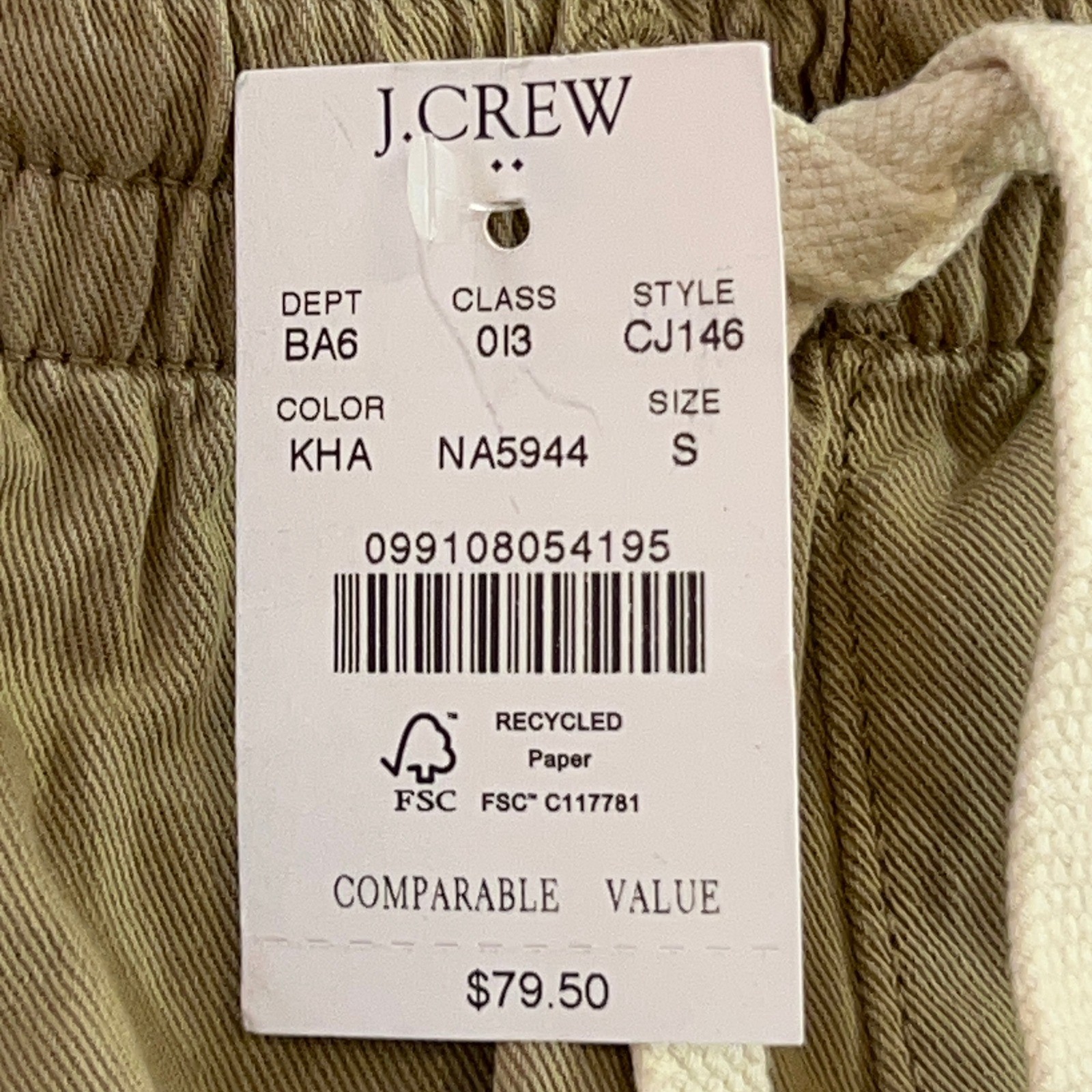 J.Crew Mens Small Khaki Tan 6″ Inseam Cotton Twill Elastic Waist Dock Shorts NWT
