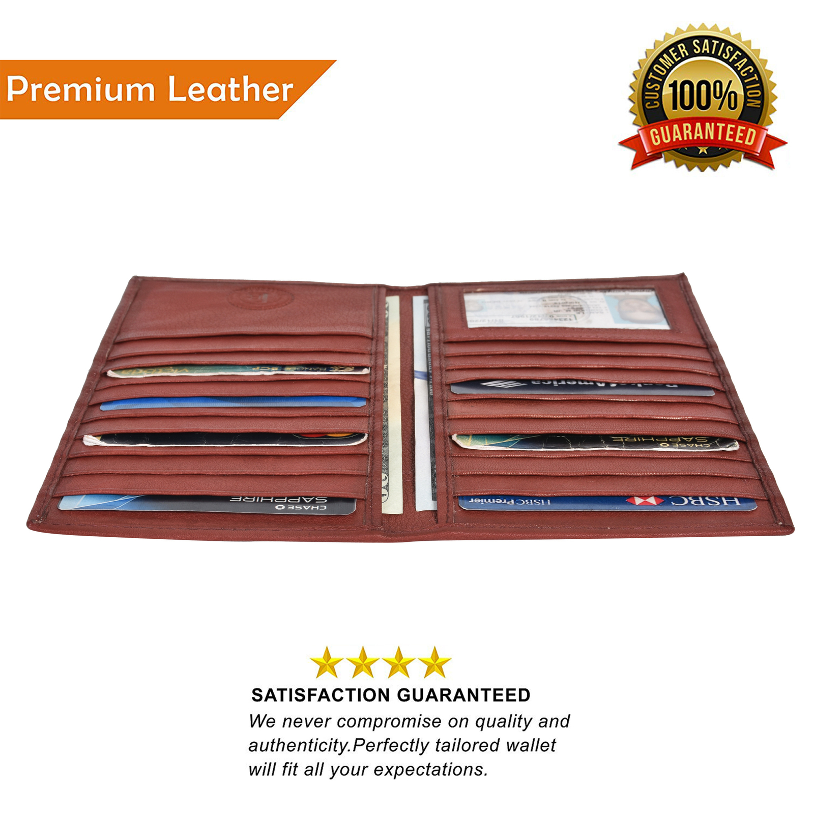 Leatherboss Genuine Leather Credit Card Holder Wallet 19 Card Slots + 1ID Window