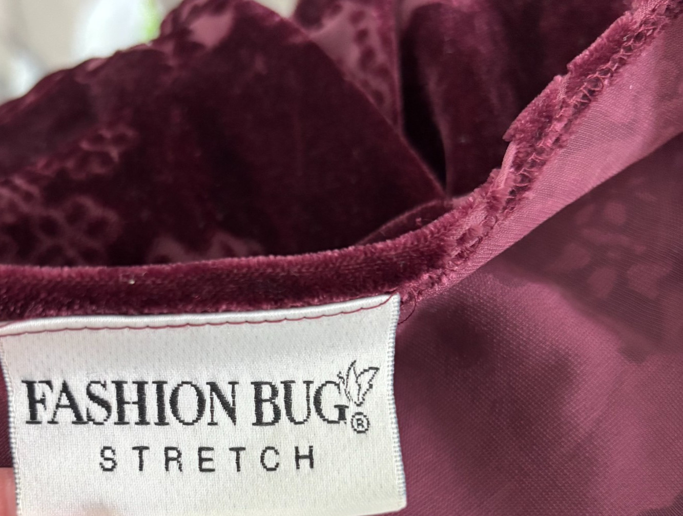 Vintage Fashion Bug Top XL Burgundy Floral Velvet Burnout Whimsigoth Fairy Y2K