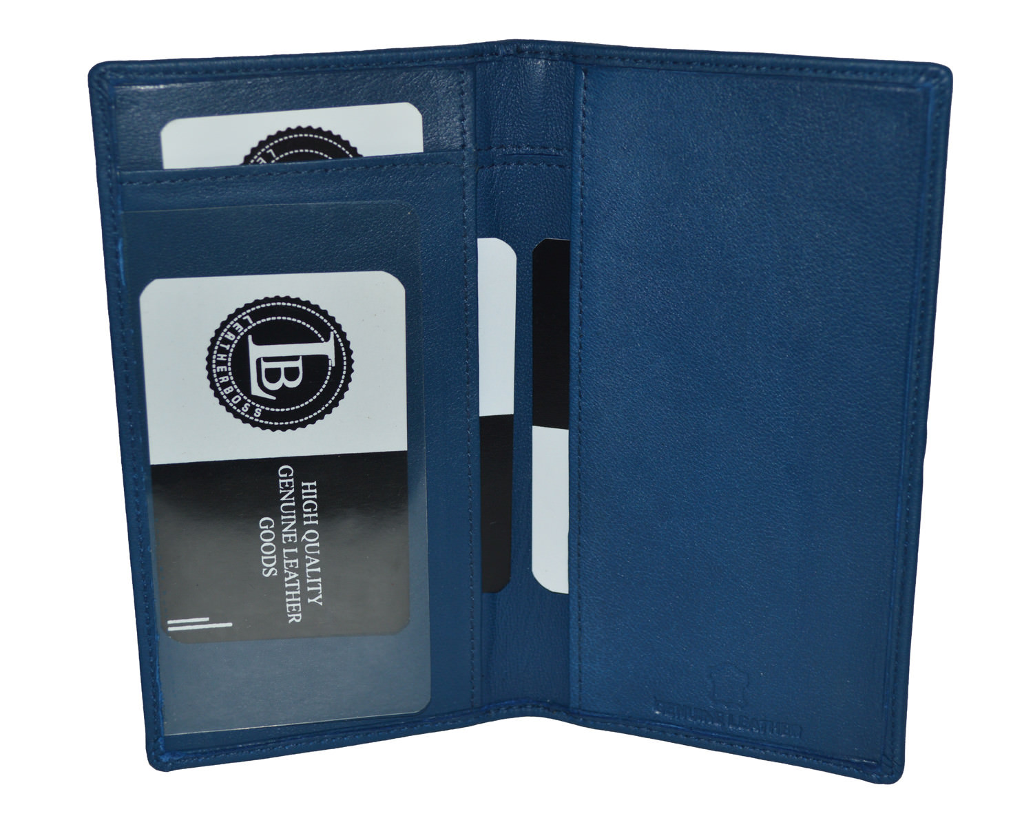 Leatherboss Genuine Leather PLAIN Slim Checkbook Cover, Blue