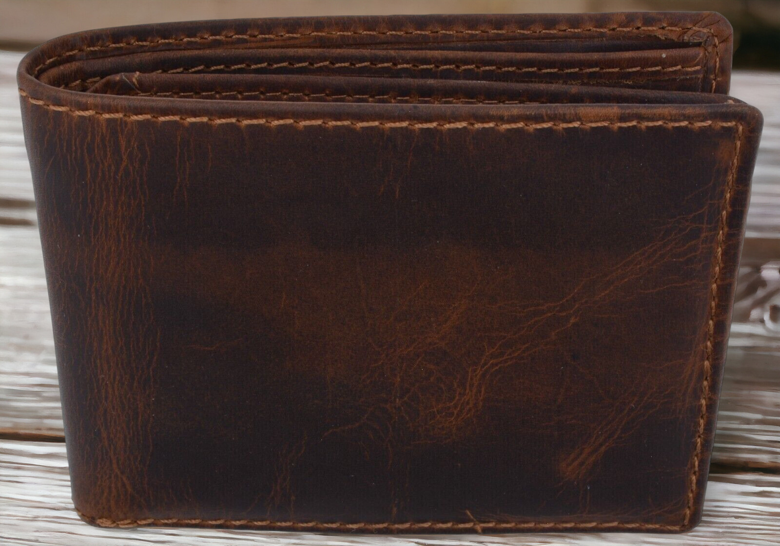 RFID Blocking Brown Vintage Leather Men’s Bifold Center Flap Wallet