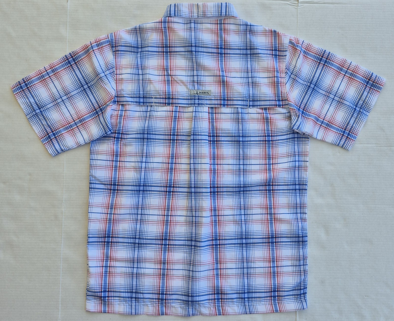 Habit Men’s White Blue Red Plaid Button Up Vented Shirt Size Medium