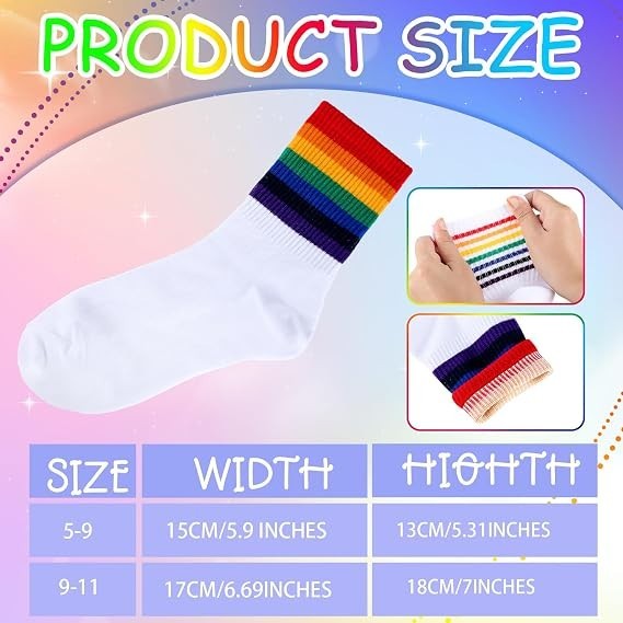 Pairs Gay Pride Cotton Novelty Socks Colorful LGBT Striped Socks 5-9 6 Rainbow