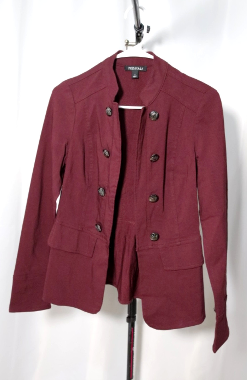 NEW! Roz & Ali Burgandy Long Sleeved Button Accents Blazer Jacket for Women Sz S