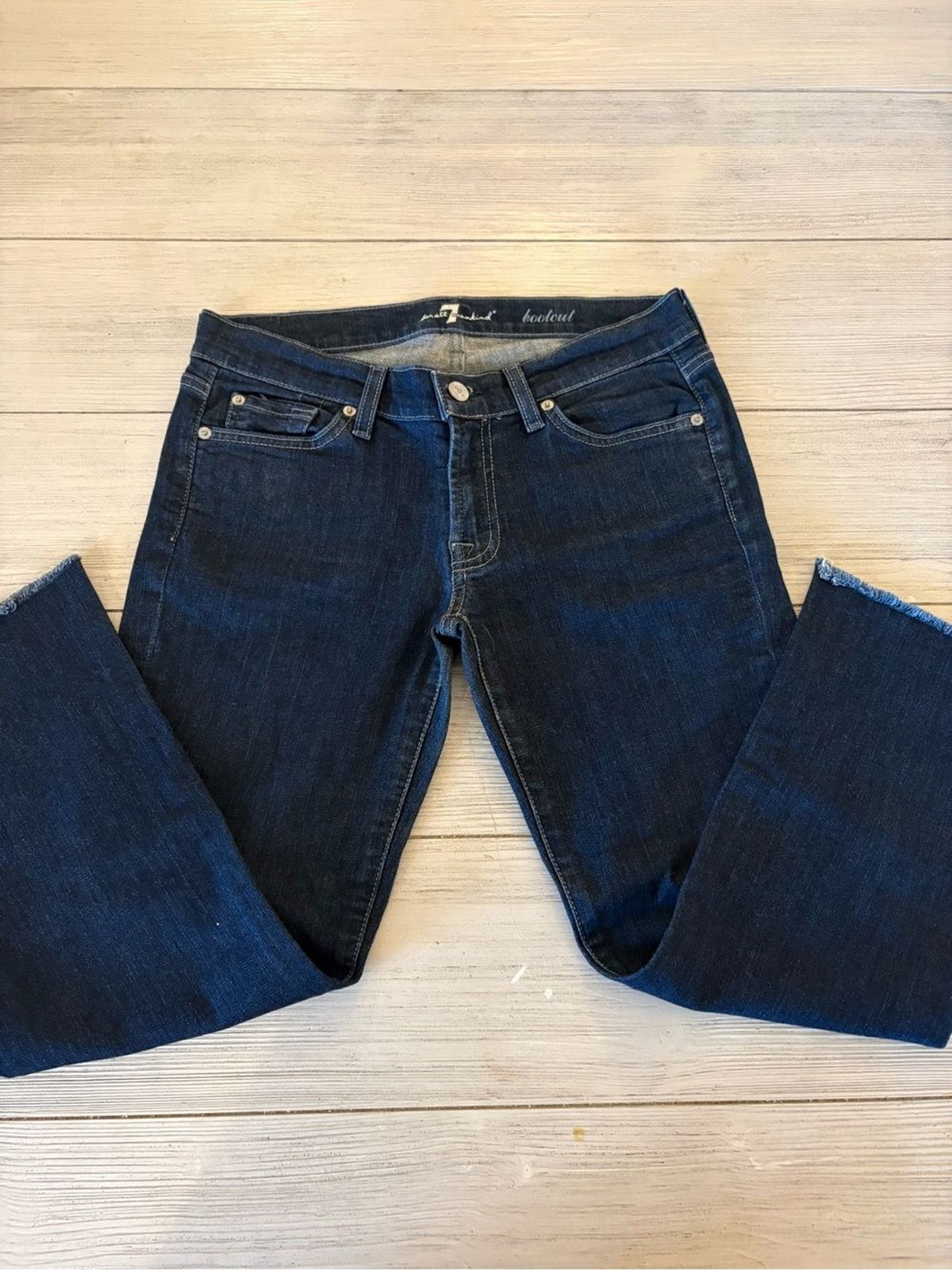 7 For All Mankind Bootcut Jeans | Dark Wash | Frayed Hem | Size 28
