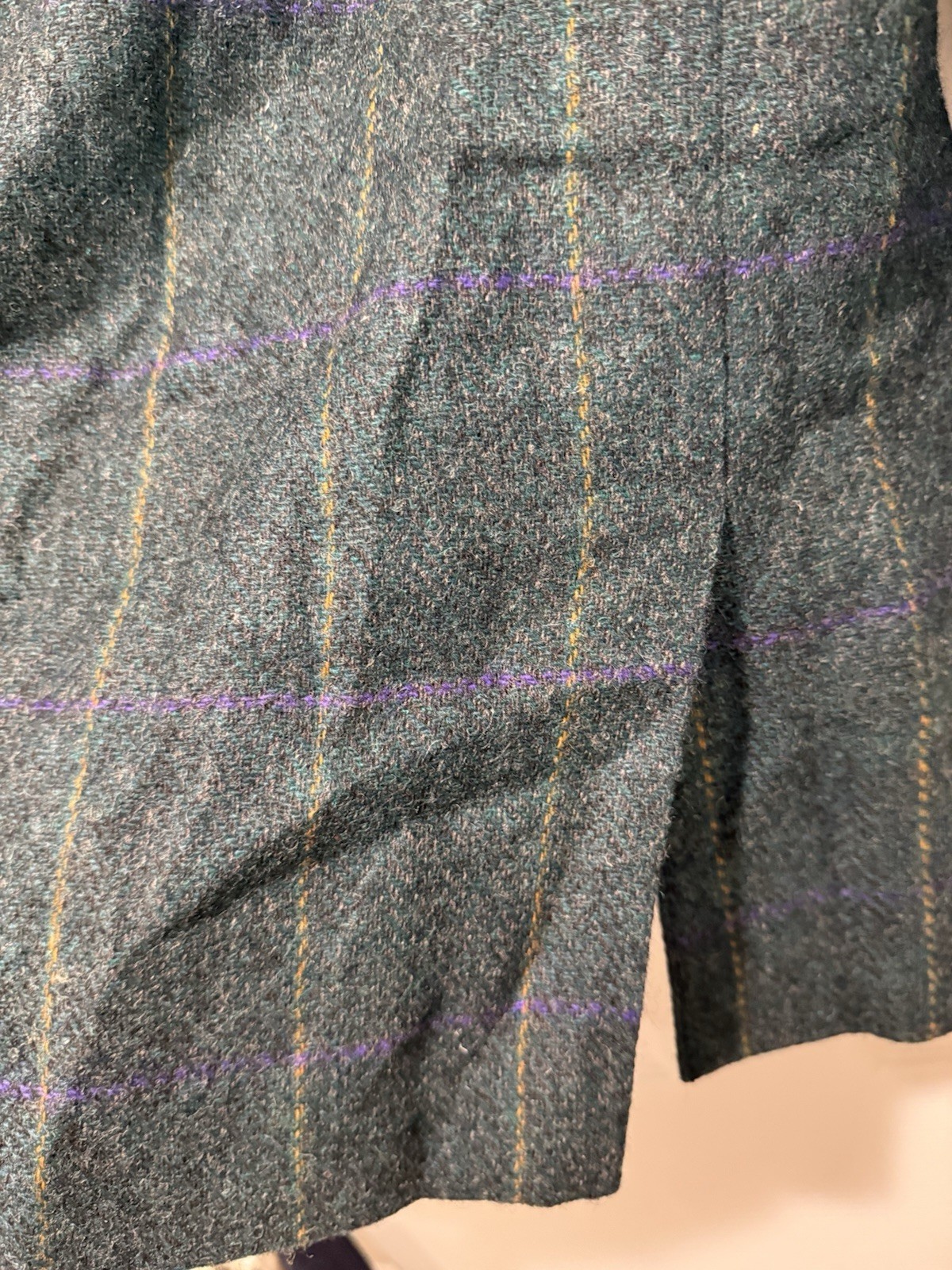 Vintage Pure New Wool Window pane Sports Coat 42S Made In France Green Woolmark