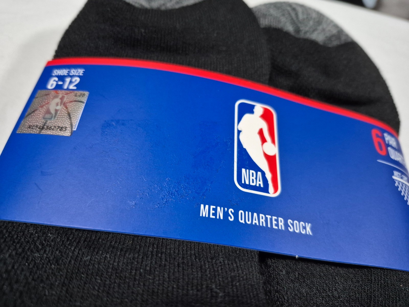 NBA Mens Quarter Sports Training Black 6 Pair Socks Official Licensed Apparel