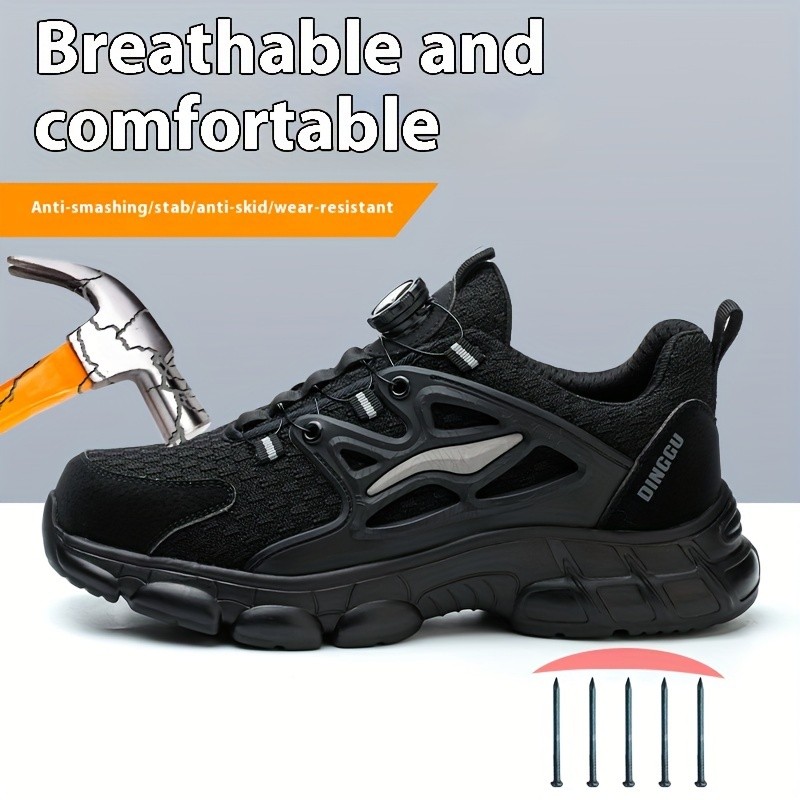 Men Safety Toe Work Shoes Rotating Buckle Breathable Non-Slip Steel Toe Sneakers