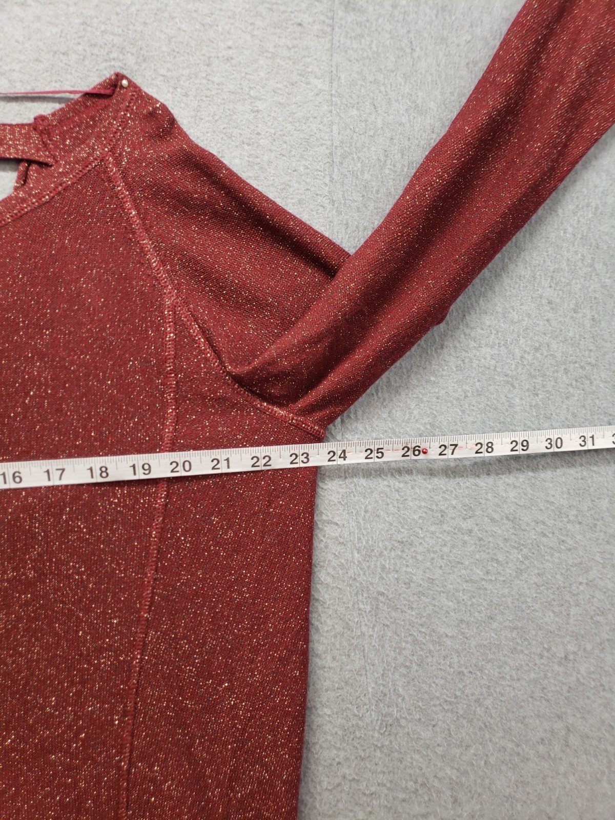A N A Women Sweater L Red Metallic Knit Long Sleeve Pullover Cutout Back Warmer