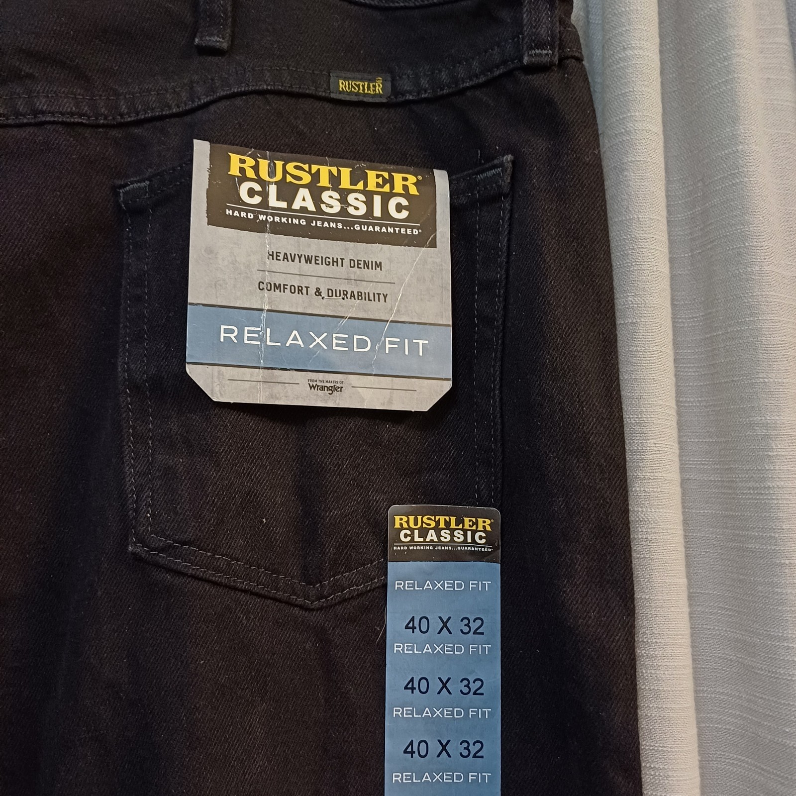Rustler by Wrangler Classic Relaxed Fit Black Jean Mens 40 X 32 100% Cotton