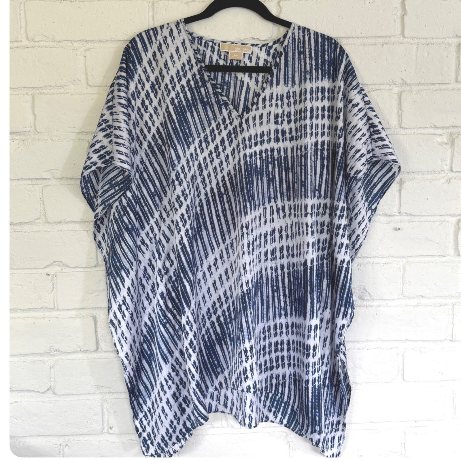 Michael Kors Blue White Tie Dye Shibori Kaftan Tunic Top Womens SM