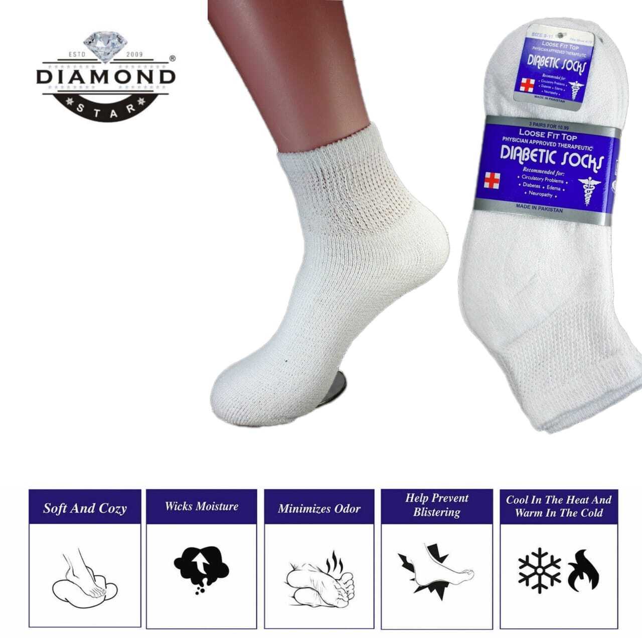 12 Pairs Diabetic Ankle Quarter Crew Socks Health Cotton Circulatory Men’s Women